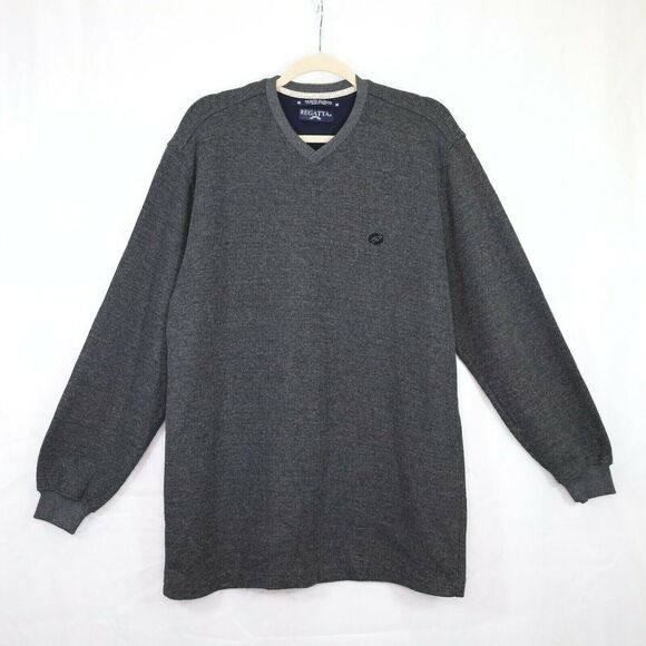 Regatta Sweater Mens Medium Gray Ribbed Cotton Blend Knit Pullover V Neck - Picture 8 of 8